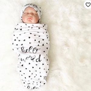 Handmade Newborn “Hello World” sack and hat,